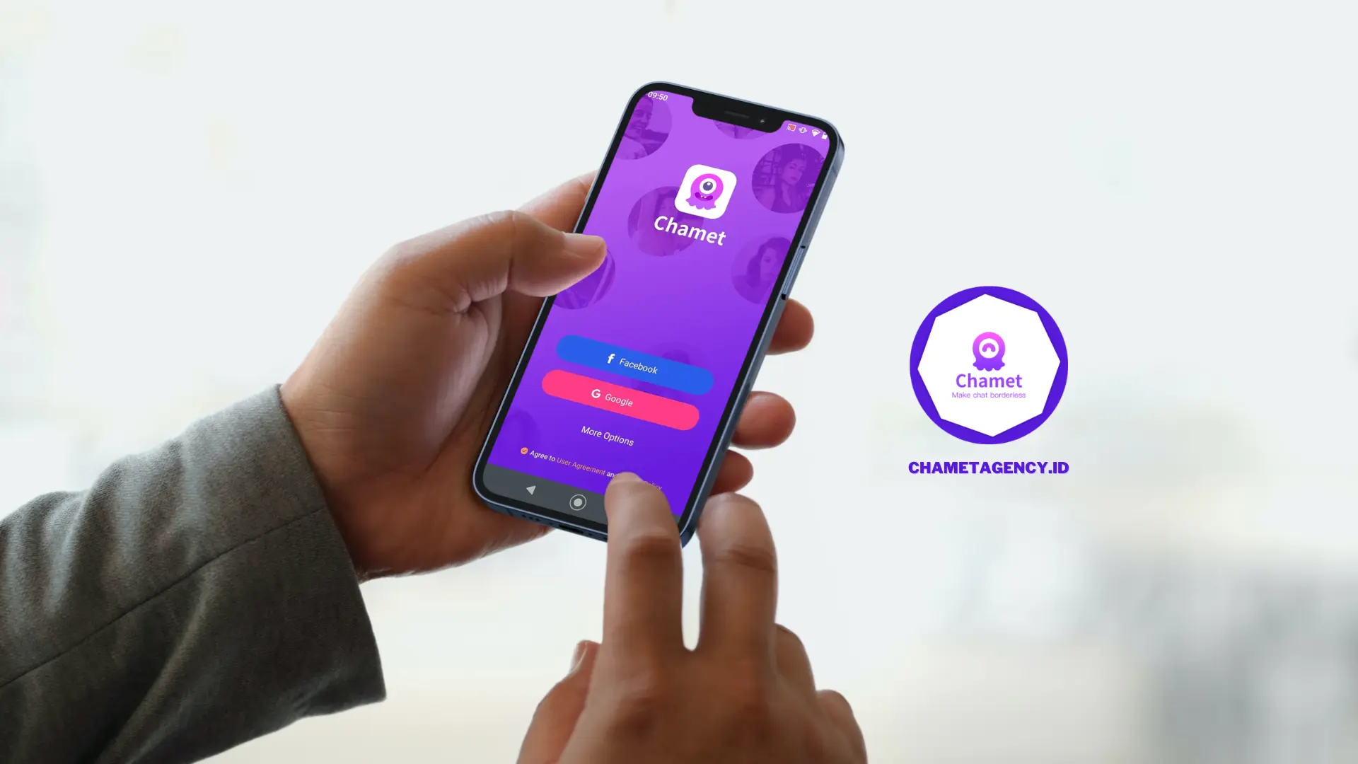 Chamet app logo displayed on iPhone screen.